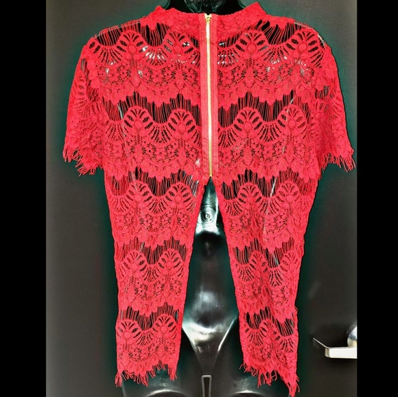 Red Sheer Zipper Back Top - Picture 2 of 2